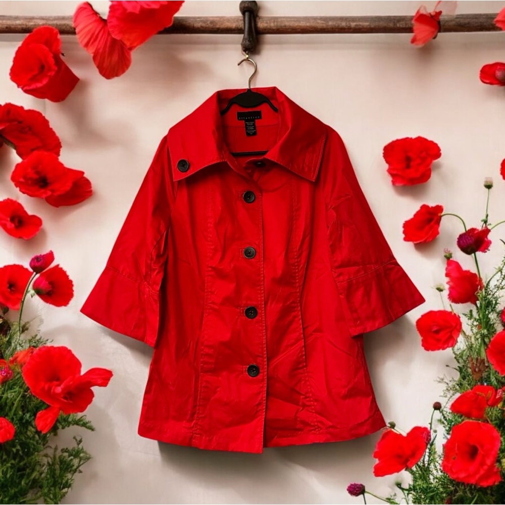 Attention Red Cotton Trench Coat with Bell Sleeves